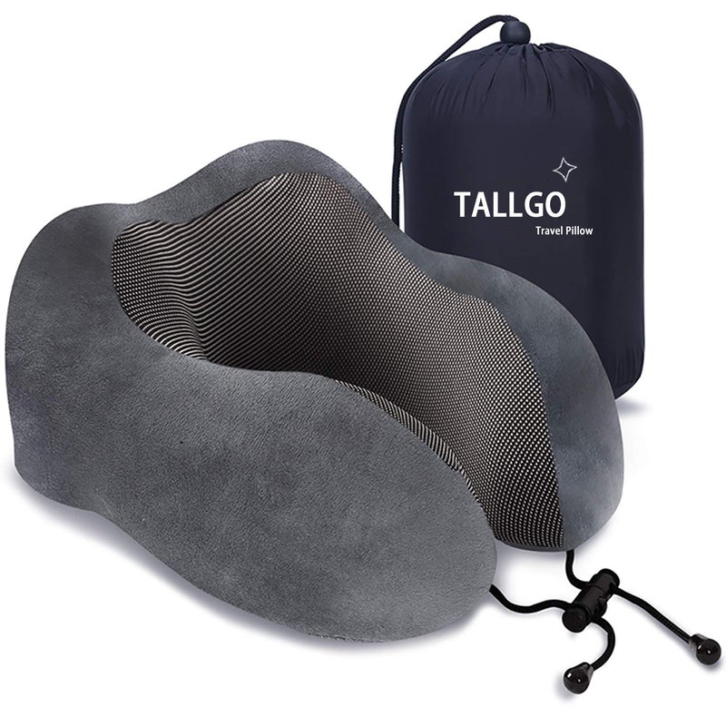 TALLGO Travel Pillow, Best Memory Foam Neck Pillow Head Support Soft Pillow for Sleeping Rest, Airplane Car & Home Use (Grey) - Image 1